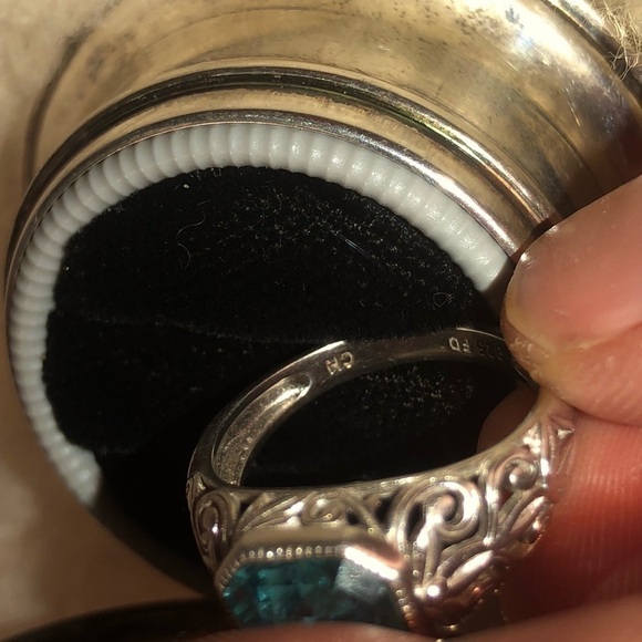 Vtg Sterling Silver & Blue Square Cubic Zirconia Floral Filirgree Band Sz 6.75 - Picture 11 of 12